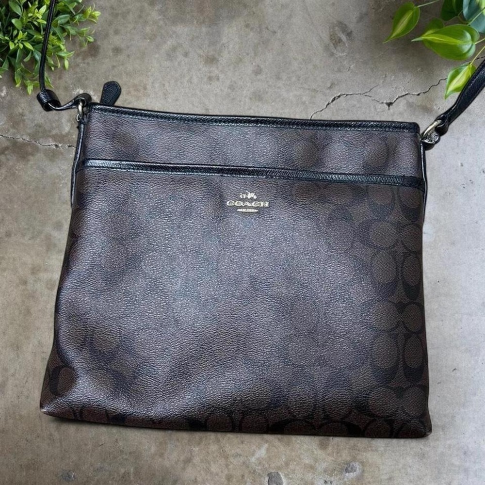 Coach CS192 Rowan File Cross body Bag Signature Canvas & Leather Brown/Black